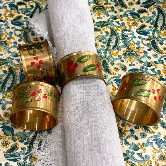 4 Vintage Solid Brass Holiday Napkin Holders - Picture 4 of 11